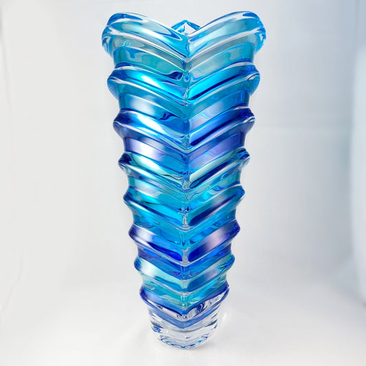 Blue Venetian Glass Wave Vase - Handmade in Italy, Colorful Murano Glass Statement Vase