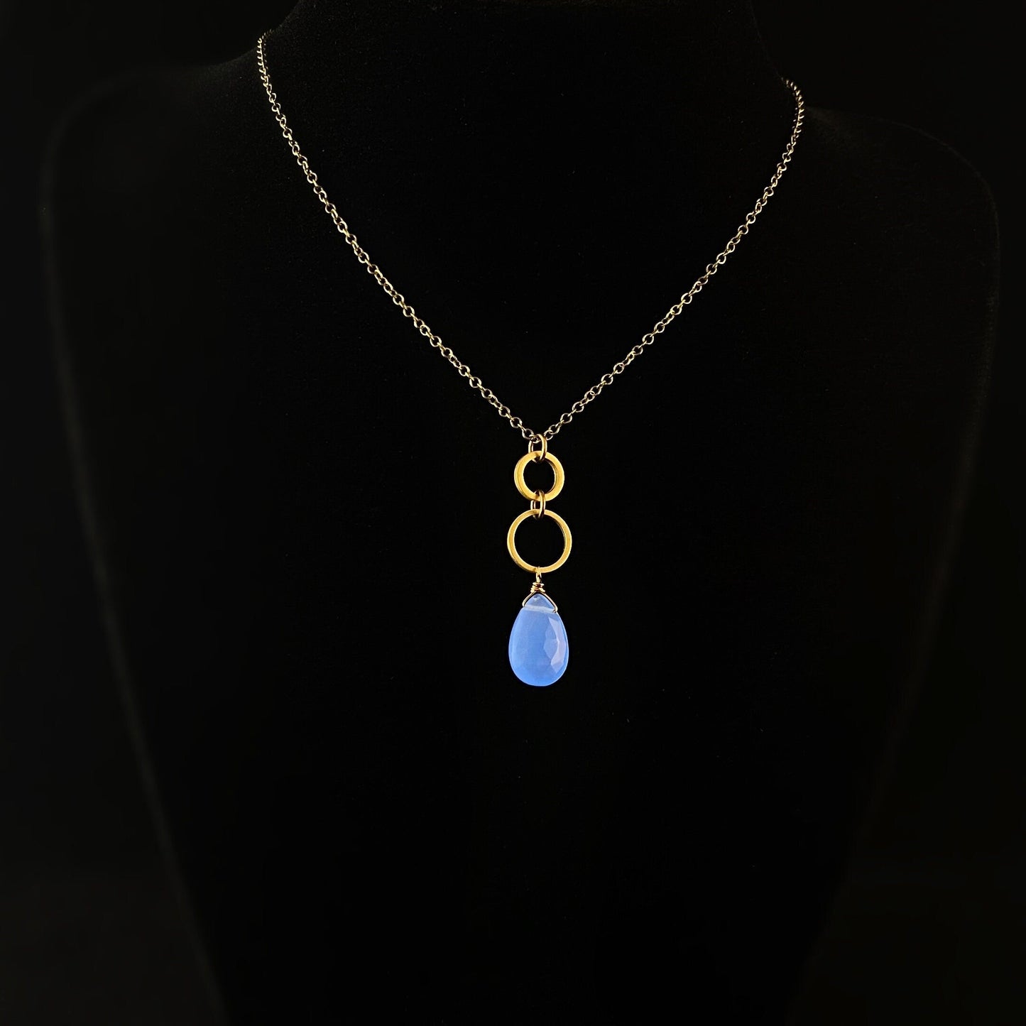 Boho Blue Chalcedony Double Circle Pendant Necklace