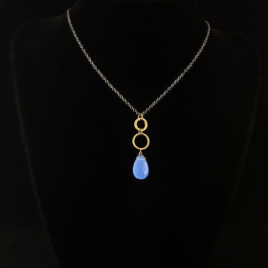 Boho Blue Chalcedony Double Circle Pendant Necklace