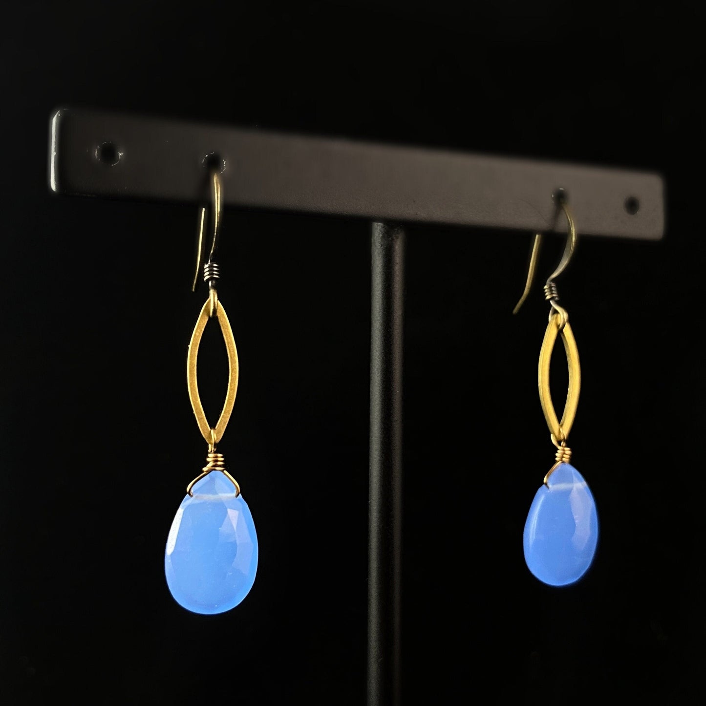 Boho Blue Chalcedony Small Marquise Earrings
