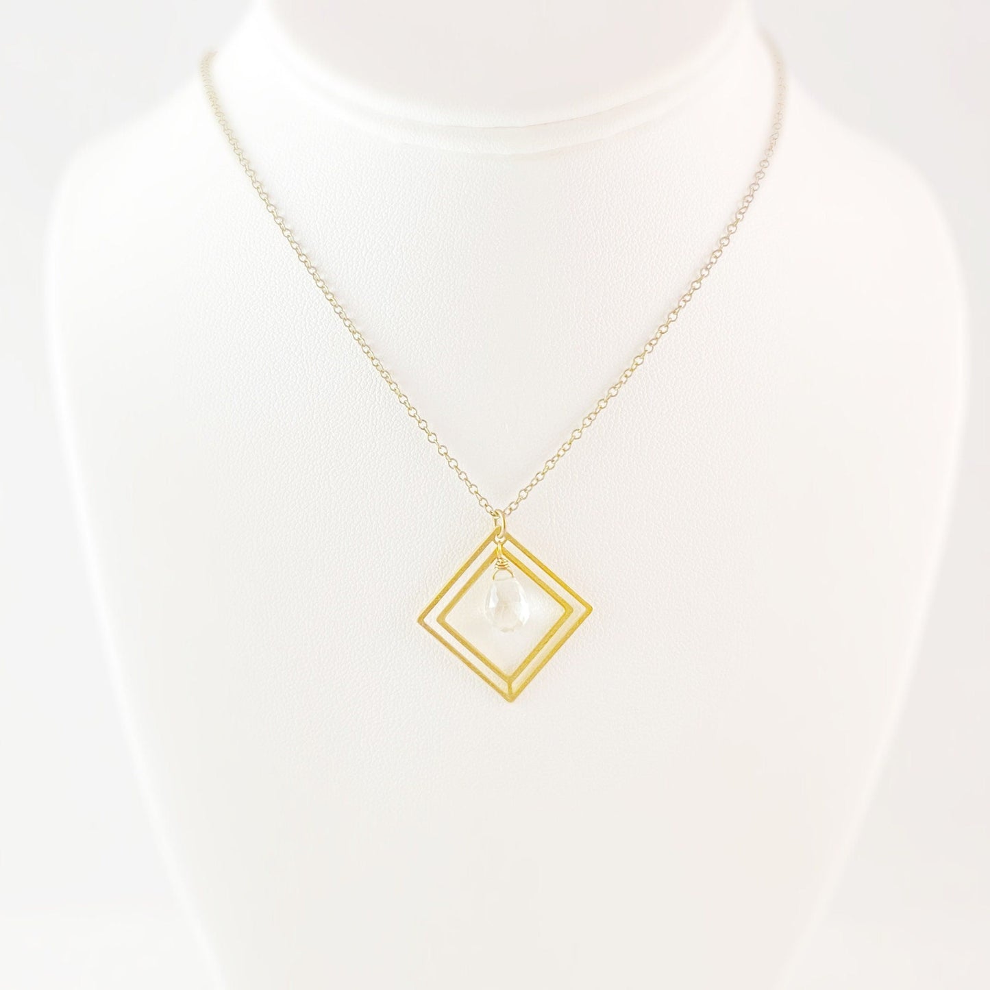 Boho Green Amethyst Diamond Frame Necklace