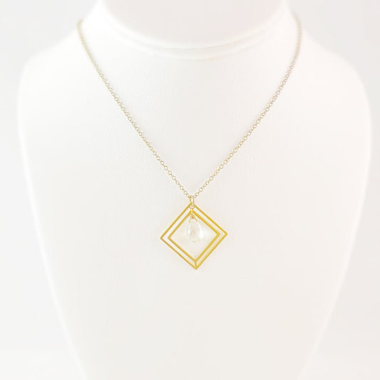 Boho Green Amethyst Diamond Frame Necklace