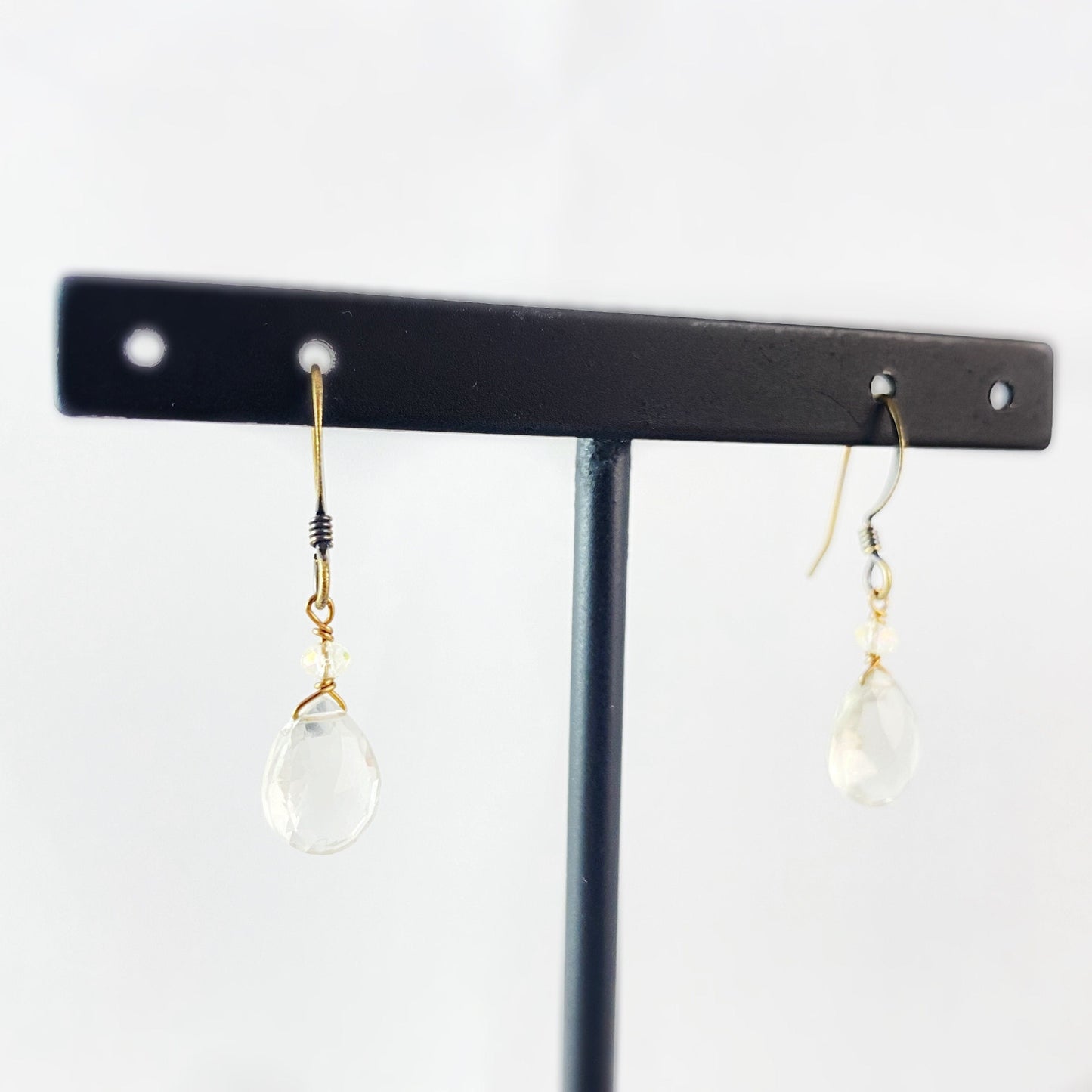 Boho Green Amethyst Teardrop Earrings with Frosted Crystal Bead Accent