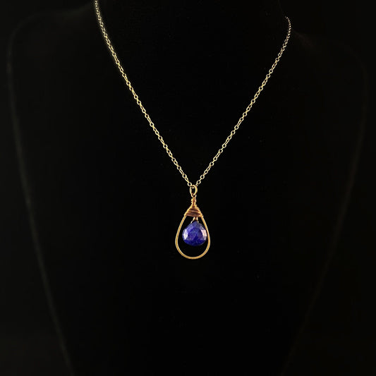 Boho Lapis Wire Wrapped Teardrop Necklace