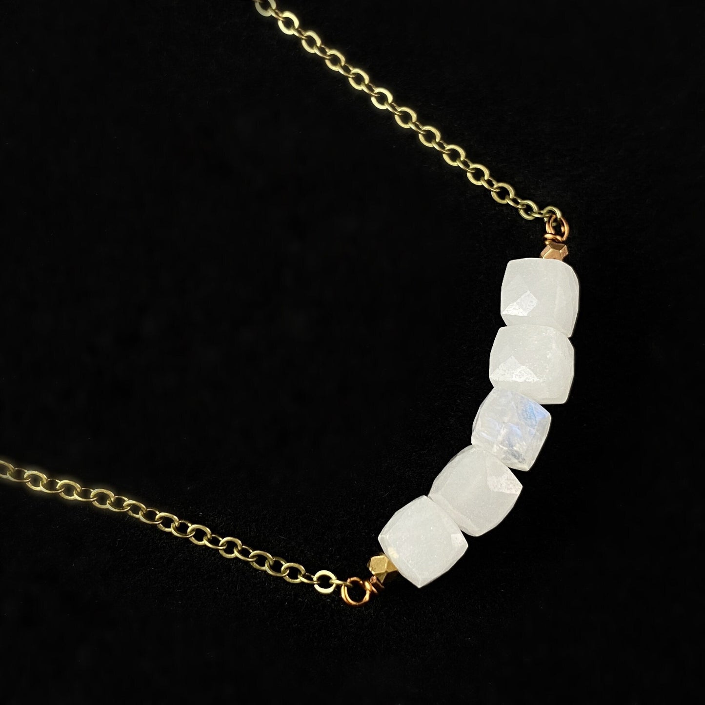 Boho Rainbow Moonstone Cube Arc Necklace