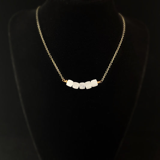 Boho Rainbow Moonstone Cube Arc Necklace
