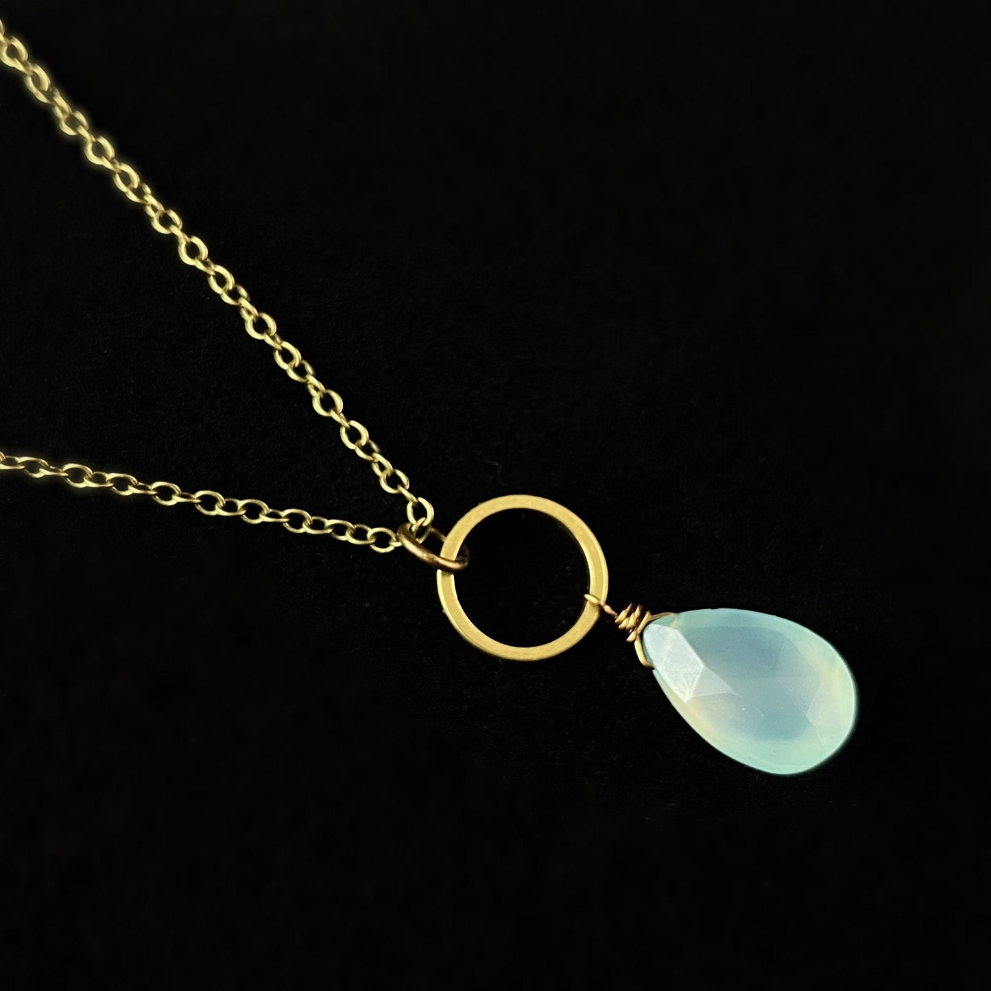 Boho Seafoam Green Chalcedony Circle Pendant Necklace