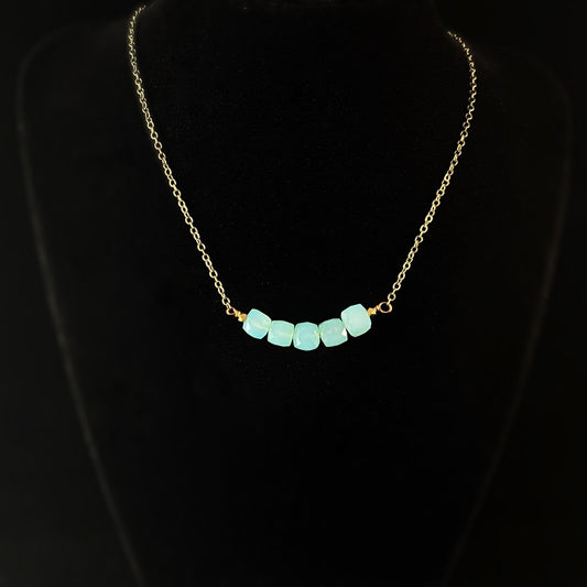 Boho Seafoam Green Chalcedony Cube Arc Necklace
