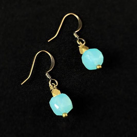Boho Seafoam Green Chalcedony Cube Earrings
