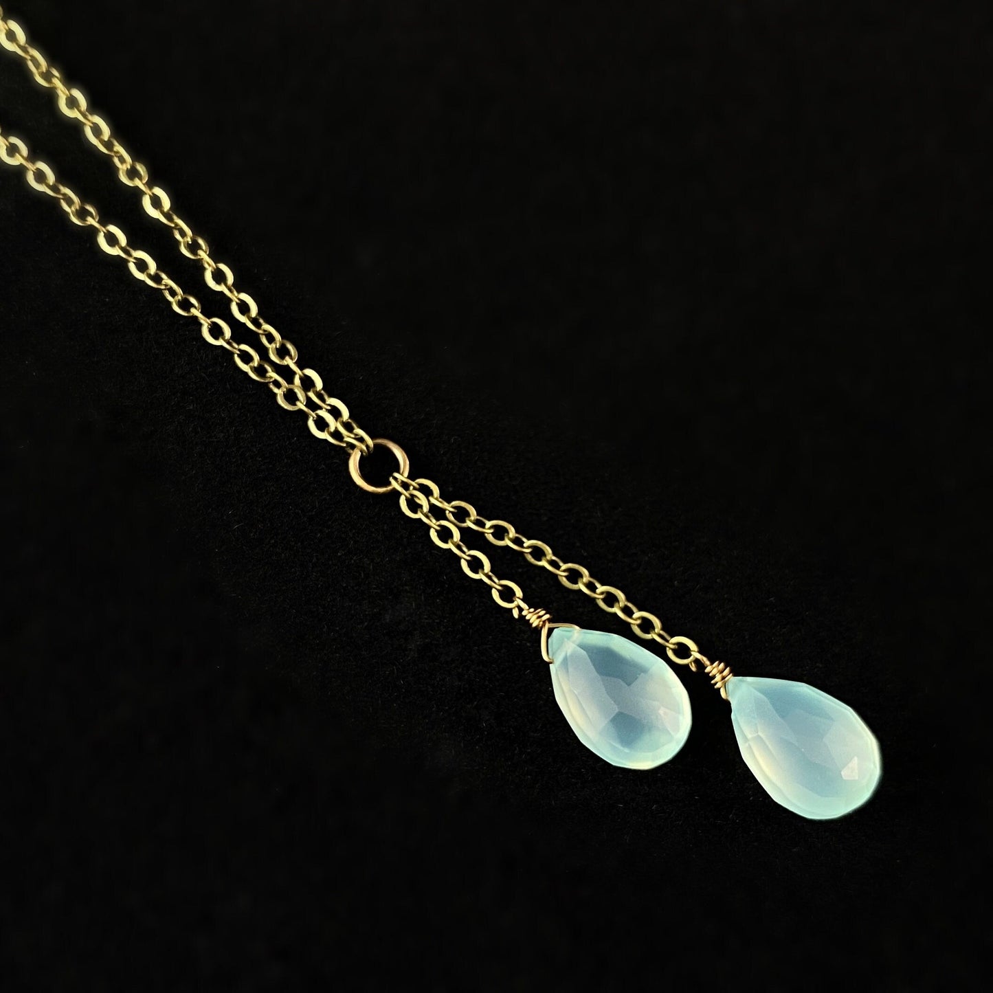 Boho Seafoam Green Chalcedony Double Teardrop Necklace