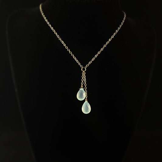 Boho Seafoam Green Chalcedony Double Teardrop Necklace