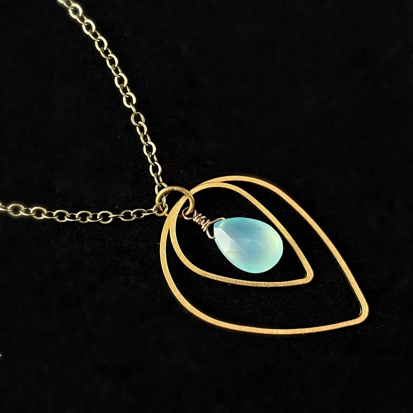 Boho Seafoam Green Double Teardrop Outline Necklace