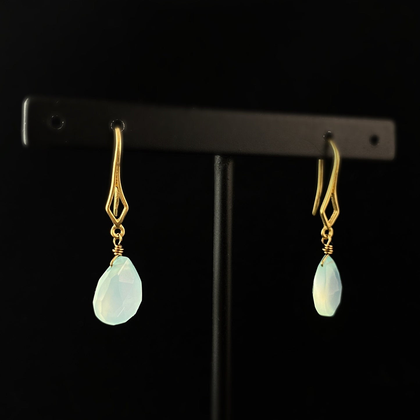 Boho Seafoam Green Chalcedony Earrings with Diamond Ear Wire Detail