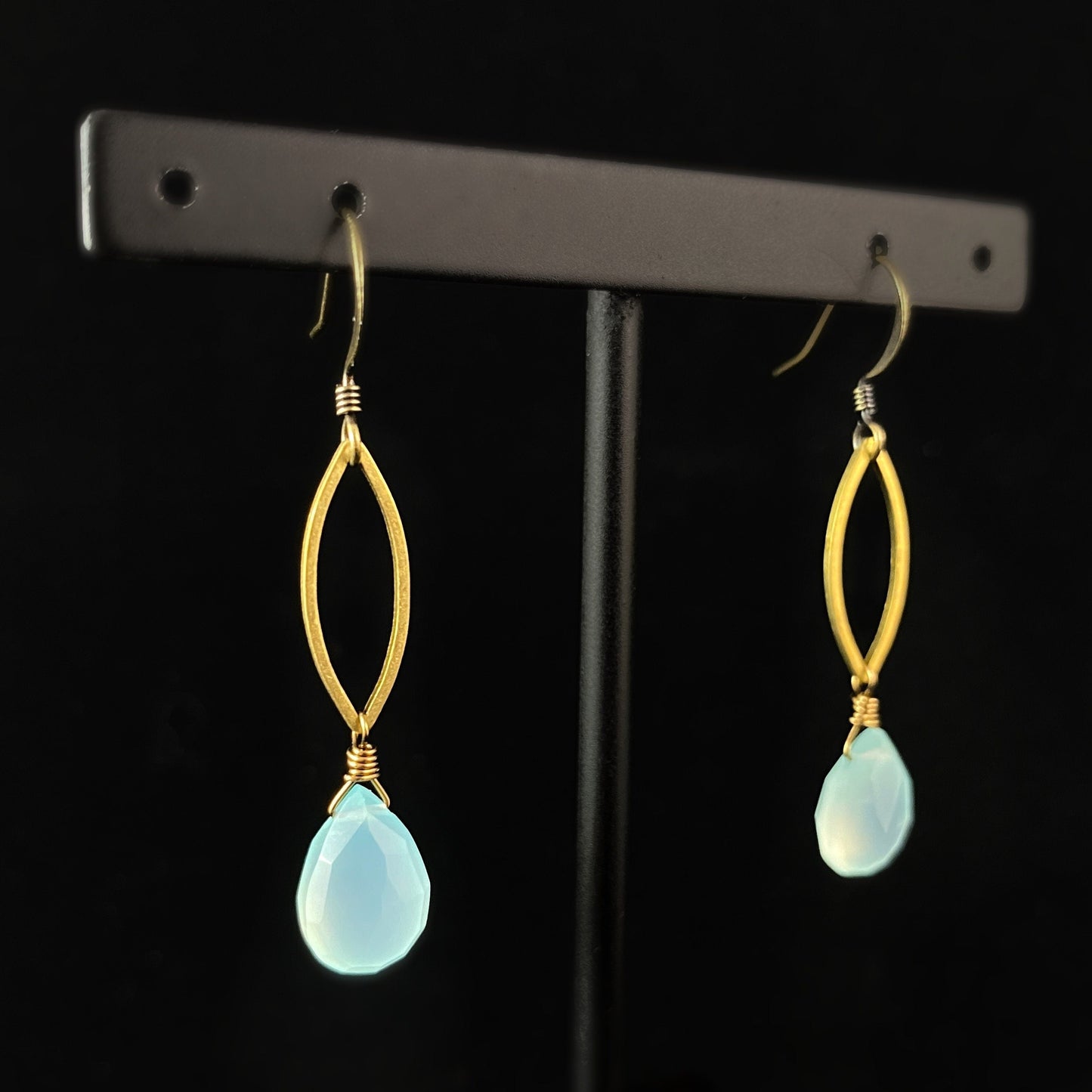Boho Seafoam Green Chalcedony Marquise Earrings