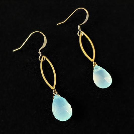 Boho Seafoam Green Chalcedony Marquise Earrings