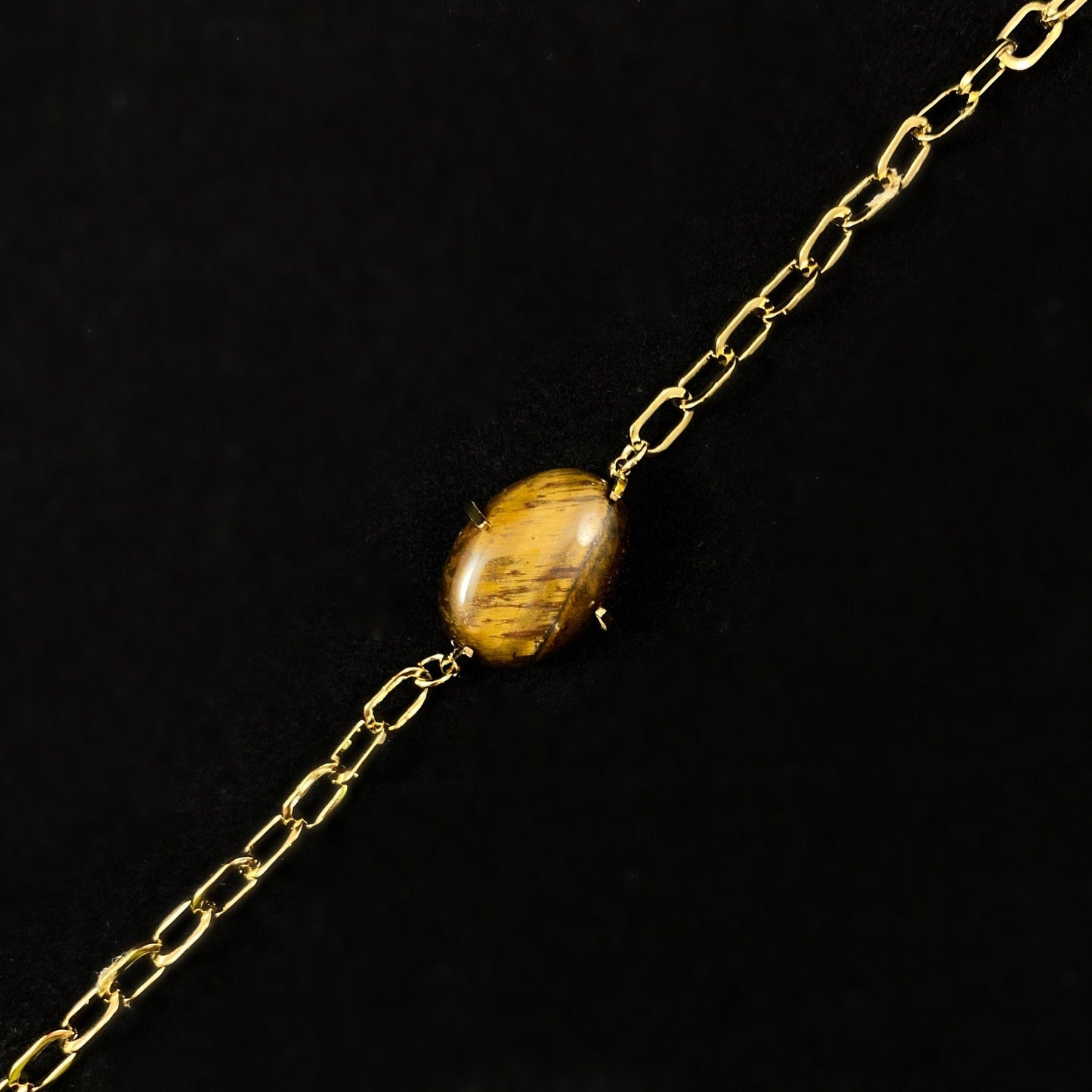 Brown & Orange Natural Stone Bracelet with Gold Chain Band and Oval Stone