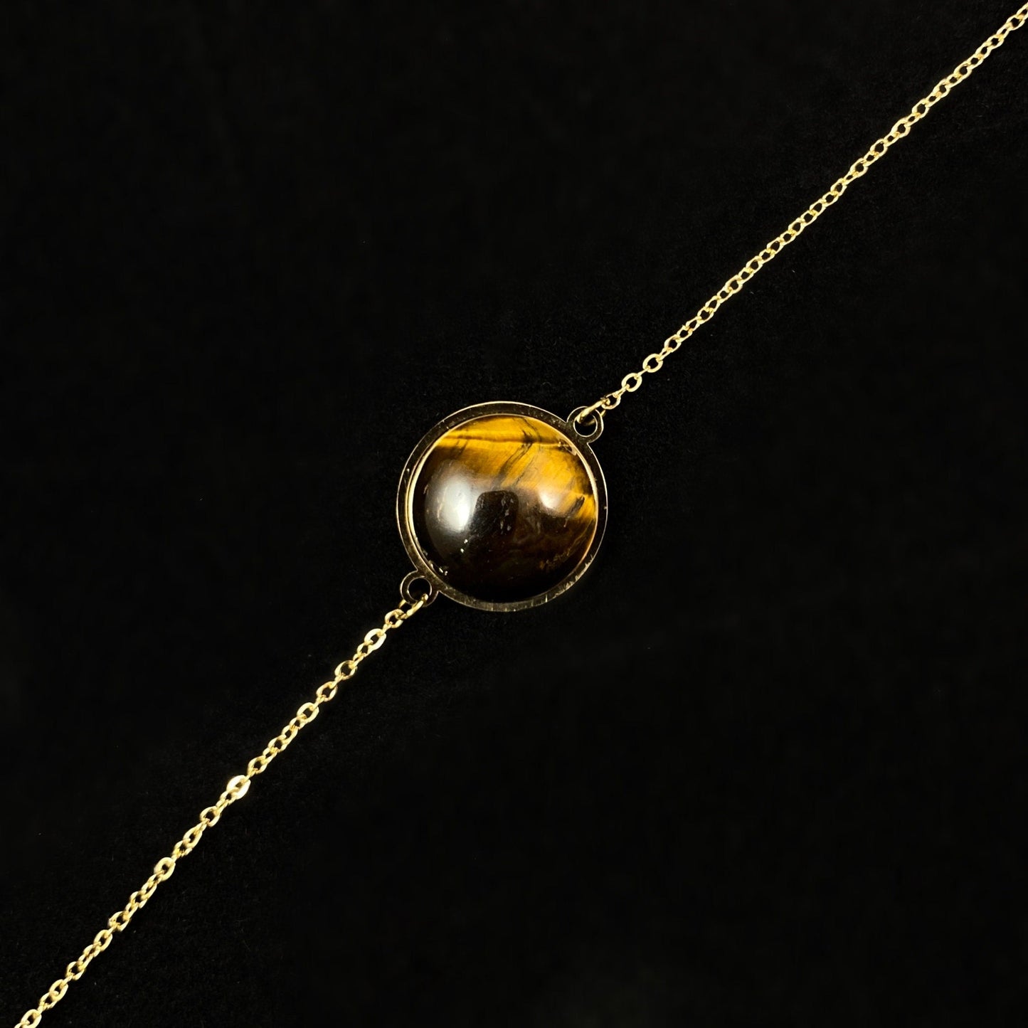 Brown & Orange Natural Stone Bracelet with Tiny Gold Chain Band and Circular Stone