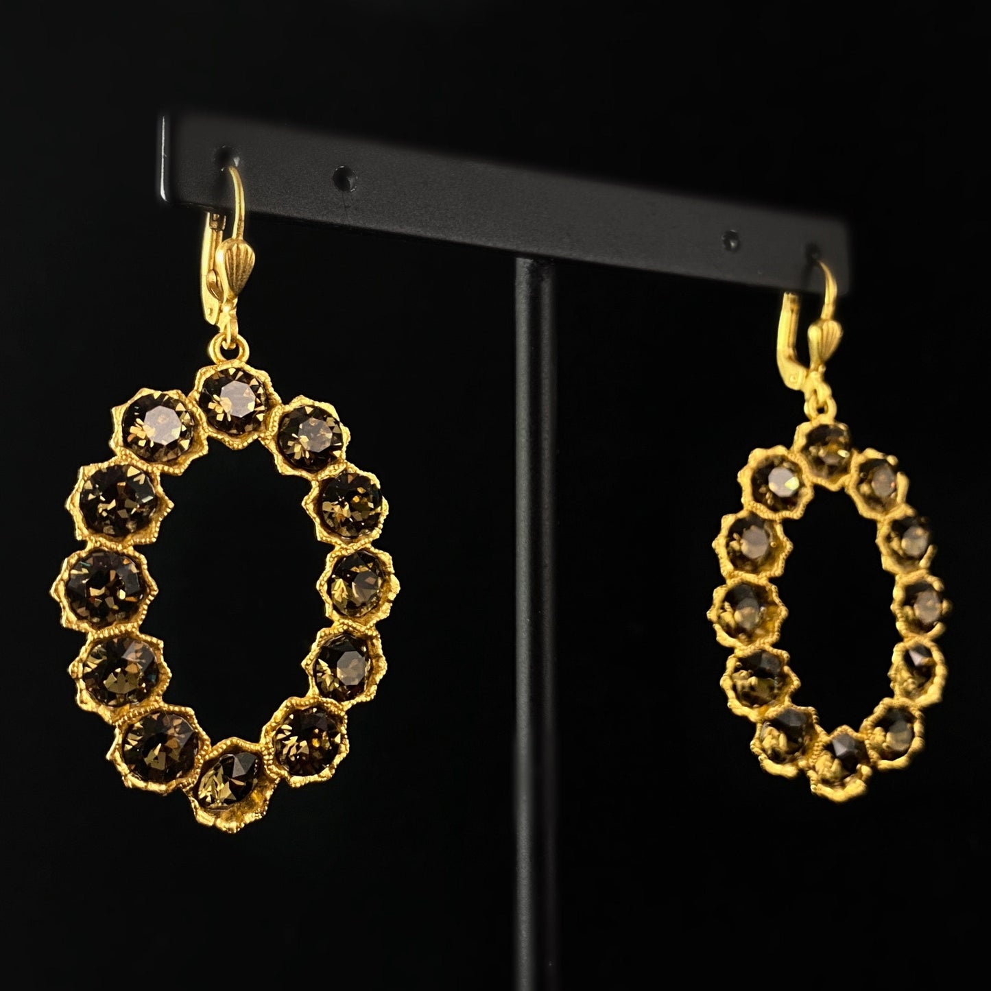 Brown Swarovski Crystal Oval Earrings - La Vie Parisienne by Catherine Popesco