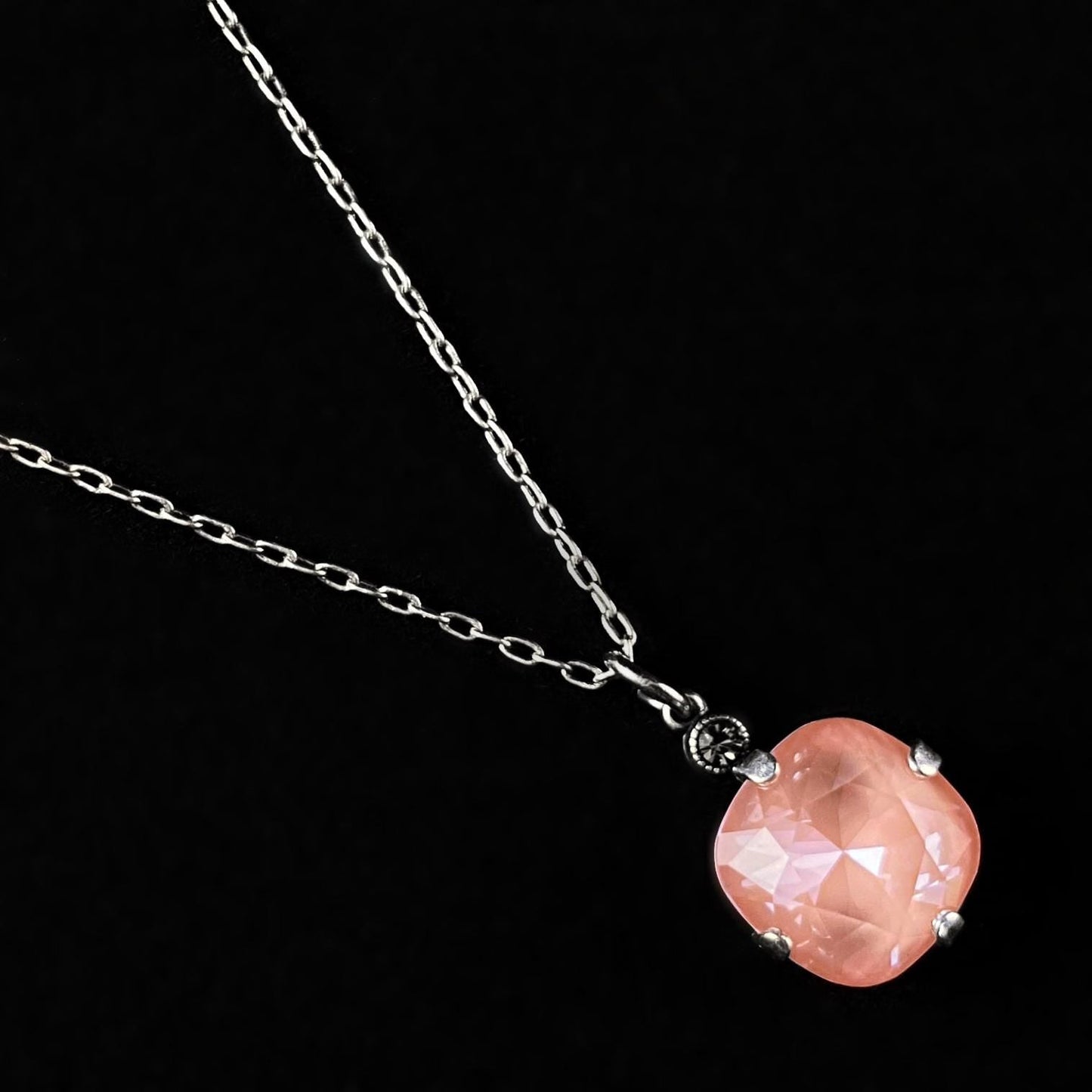 Bubblegum Pink Cushion Cut Swarovski Crystal Pendant Necklace - La Vie Parisienne by Catherine Popesco