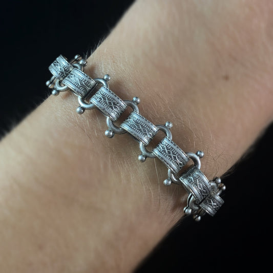 Burnished Silver Link Vintage Ladder Bracelet - VBC