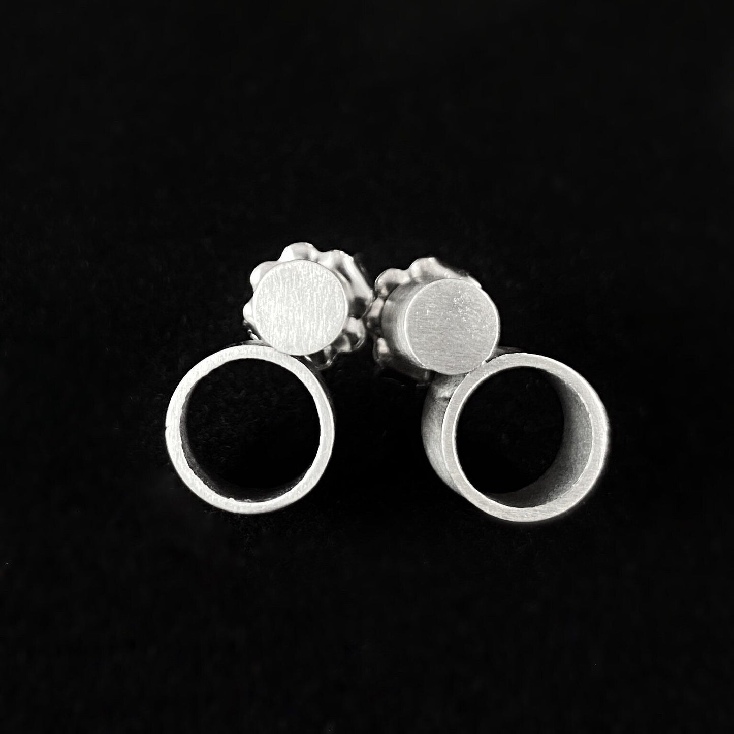 Button Over Circle Stud Earrings, Handmade - Recycled Materials