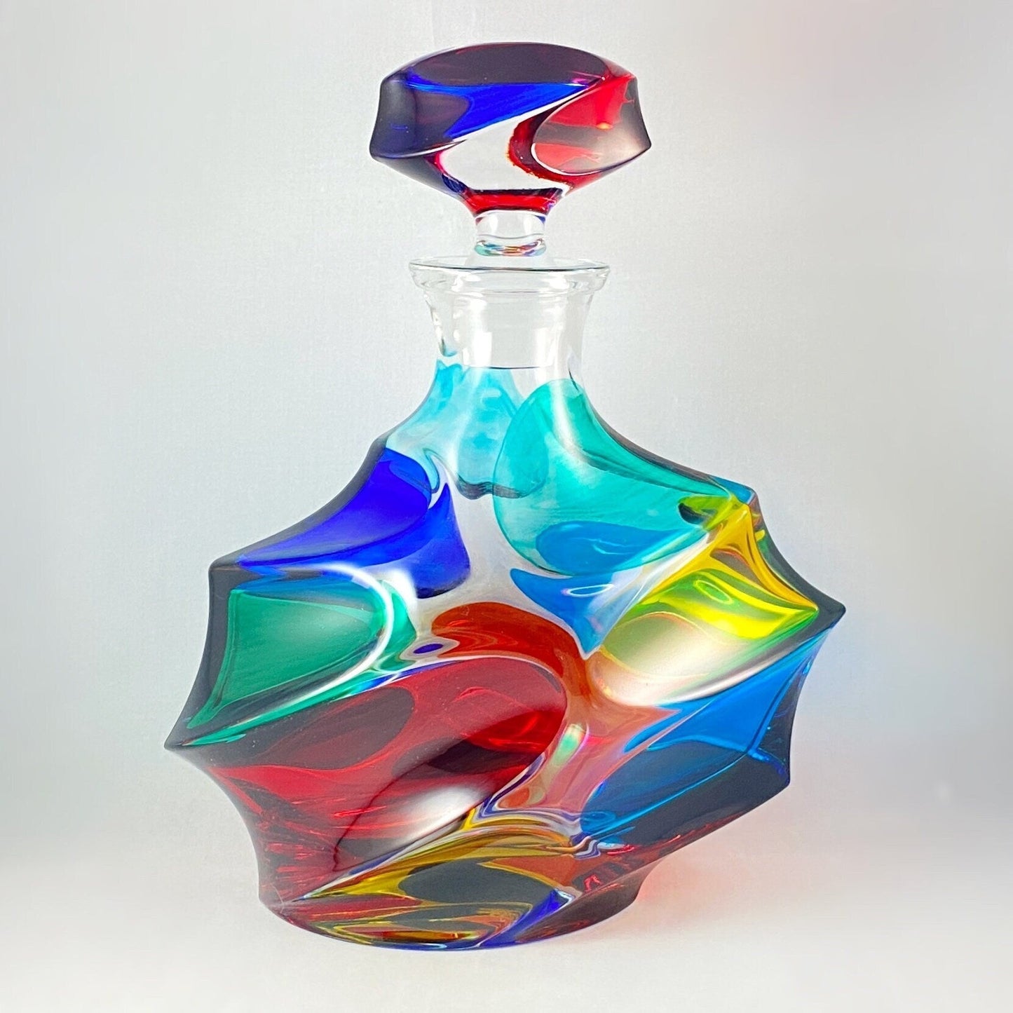 Calypso Whiskey Decanter, Venetian Glass Whiskey Decanter - Handmade in Italy, Colorful Murano Glass