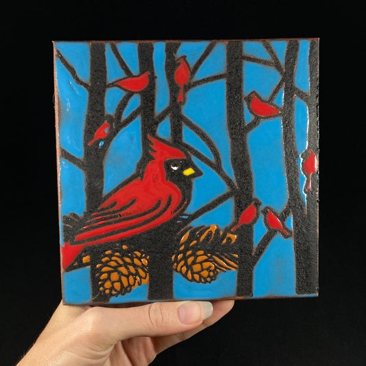 Cardinal Handmade Glazed Tile, Made in USA - Wall Decor, Table Decor, Trivet