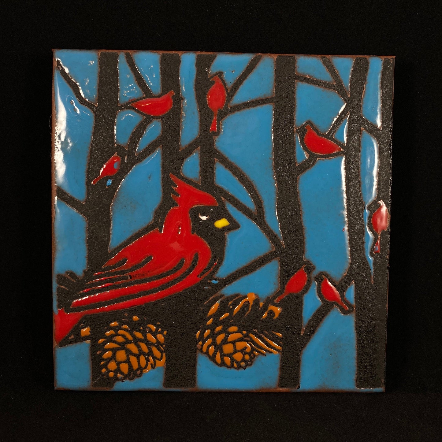 Cardinal Handmade Glazed Tile, Made in USA - Wall Decor, Table Decor, Trivet