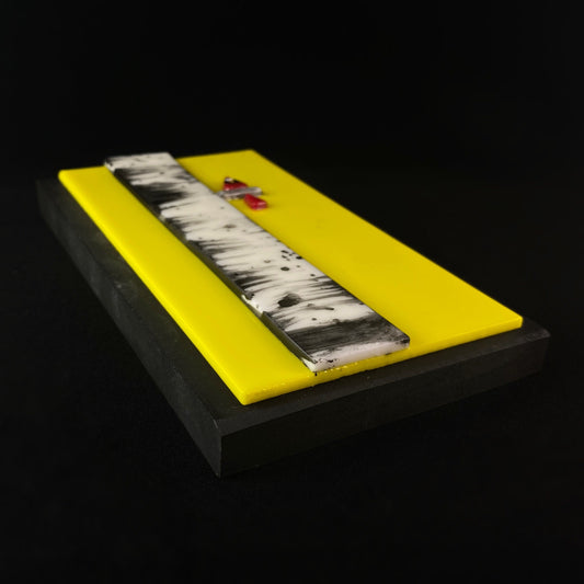 Cardinal On Birch Handmade Glass Wall Decor, Yellow - Made in USA