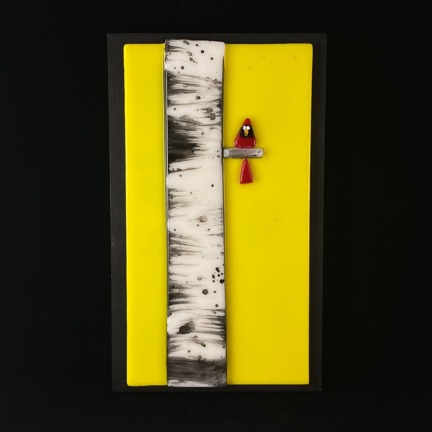 Cardinal On Birch Handmade Glass Wall Decor, Yellow - Made in USA