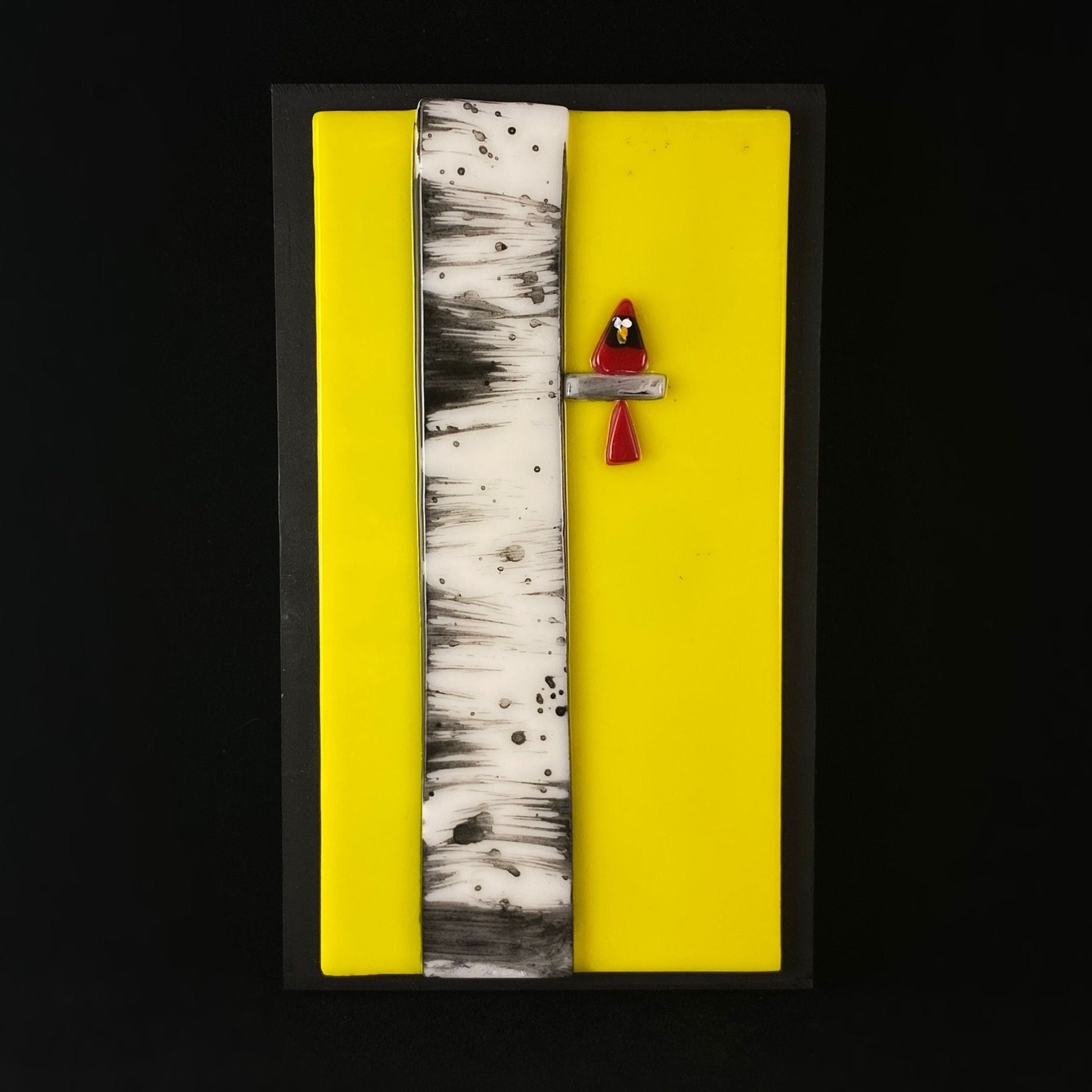 Cardinal On Birch Handmade Glass Wall Decor, Yellow - Made in USA
