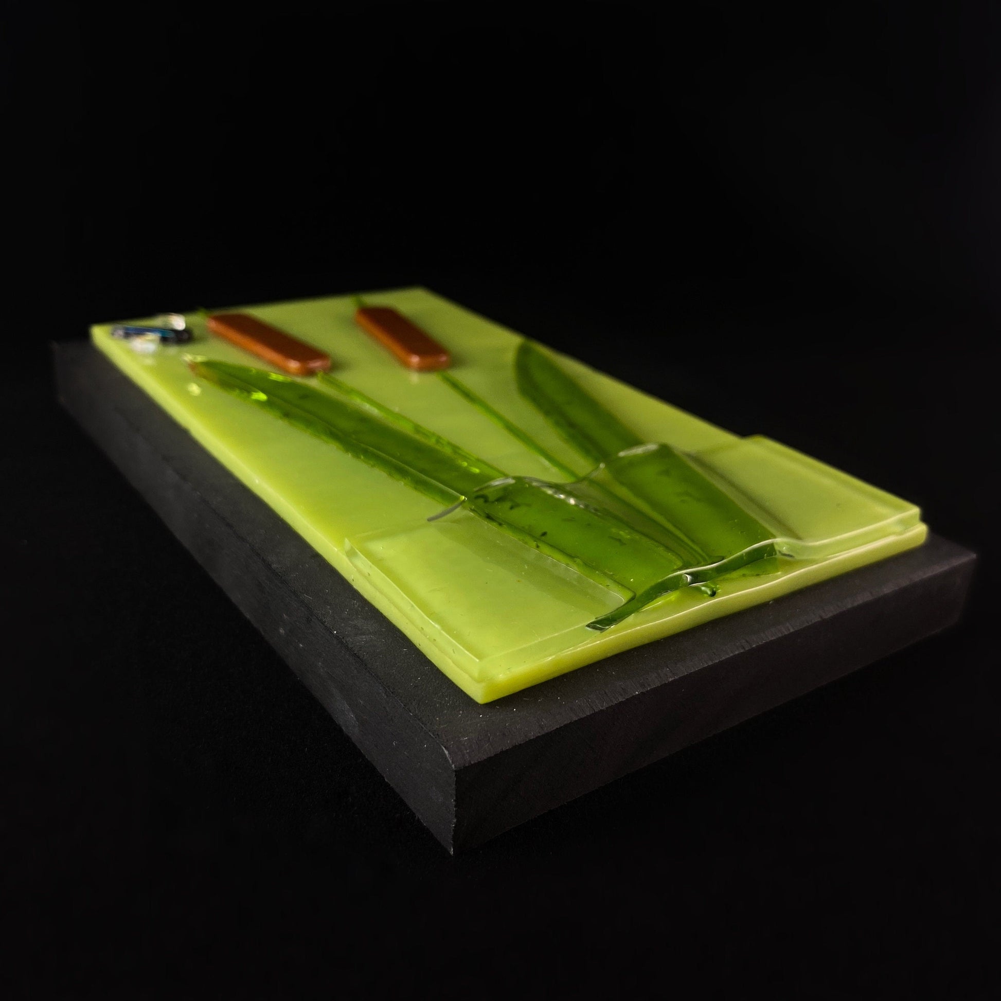 Cattails and Dragonfly Handmade Glass Wall Decor - Made in USA