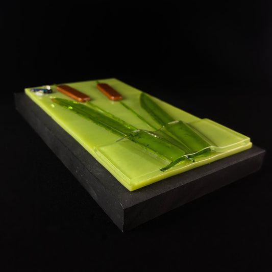 Cattails and Dragonfly Handmade Glass Wall Decor - Made in USA