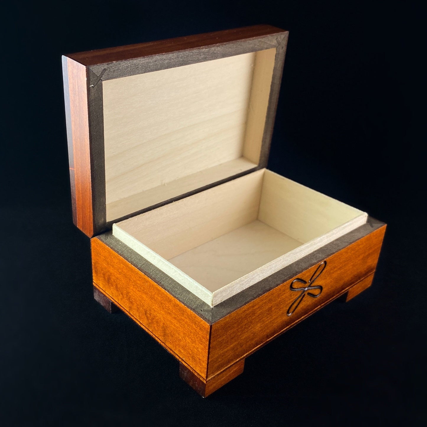 Celtic Patterned Top Jewelry Box, Handmade Hinged Wooden Treasure Box