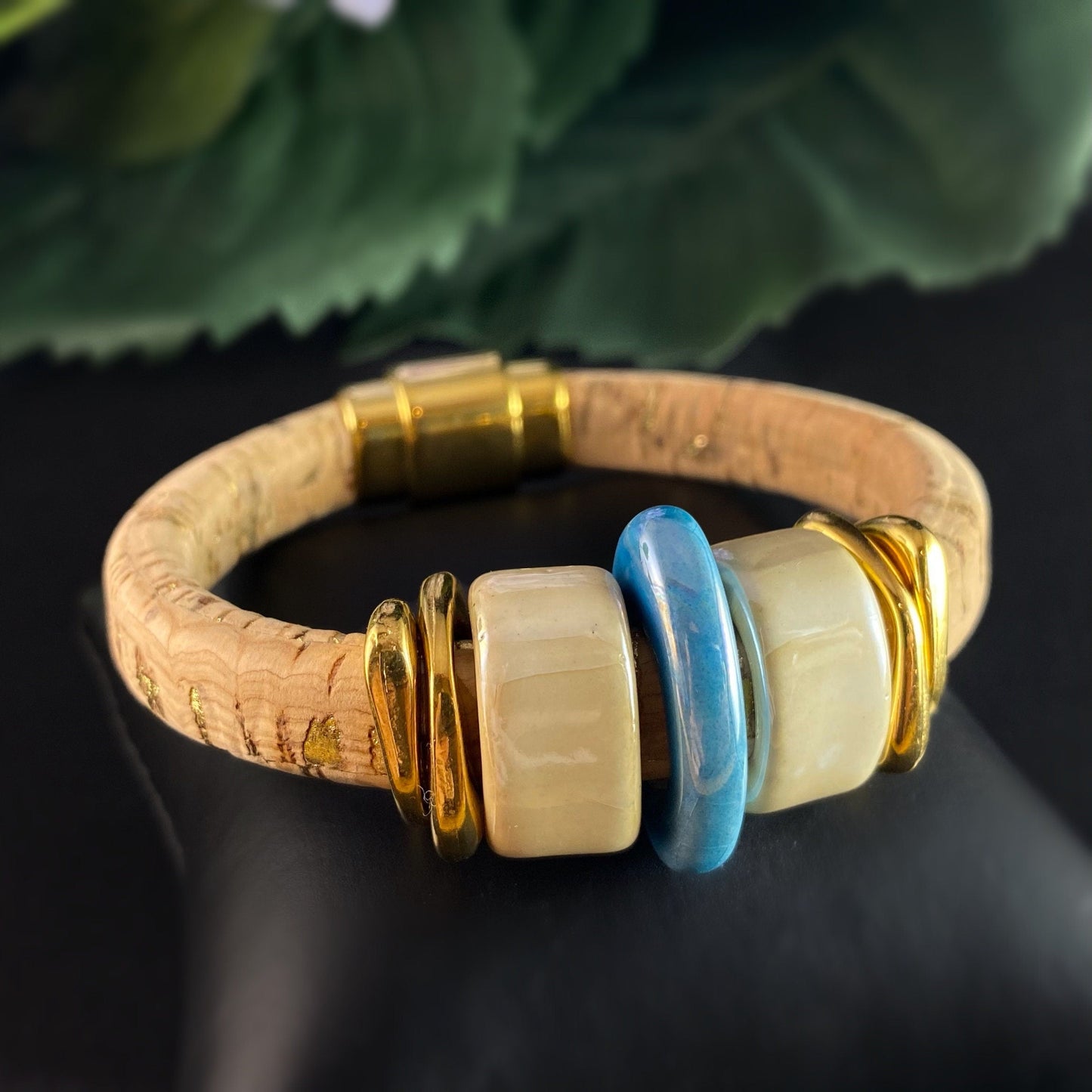 Ceramic Bead Cork Bracelet, Nickel Free