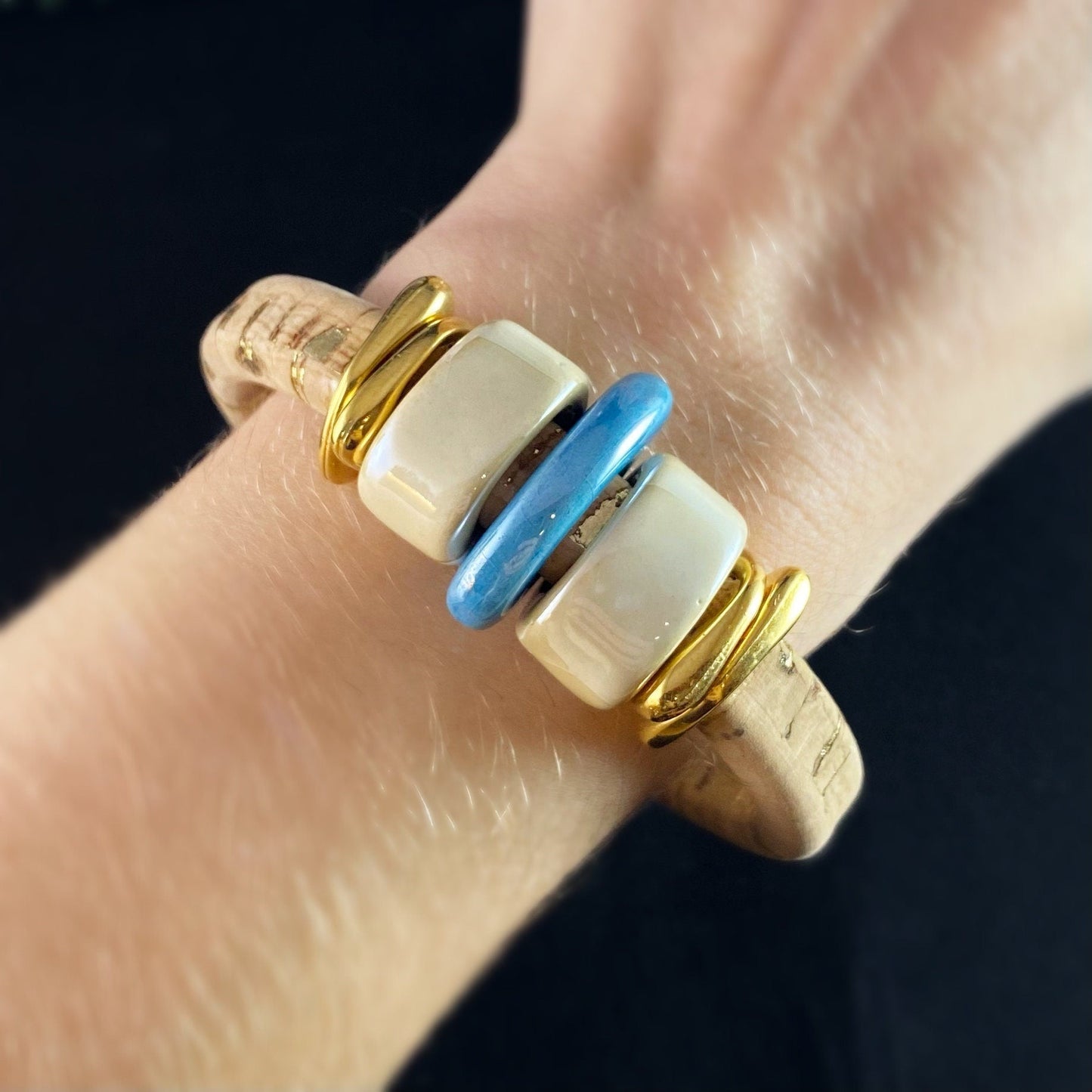 Ceramic Bead Cork Bracelet, Nickel Free