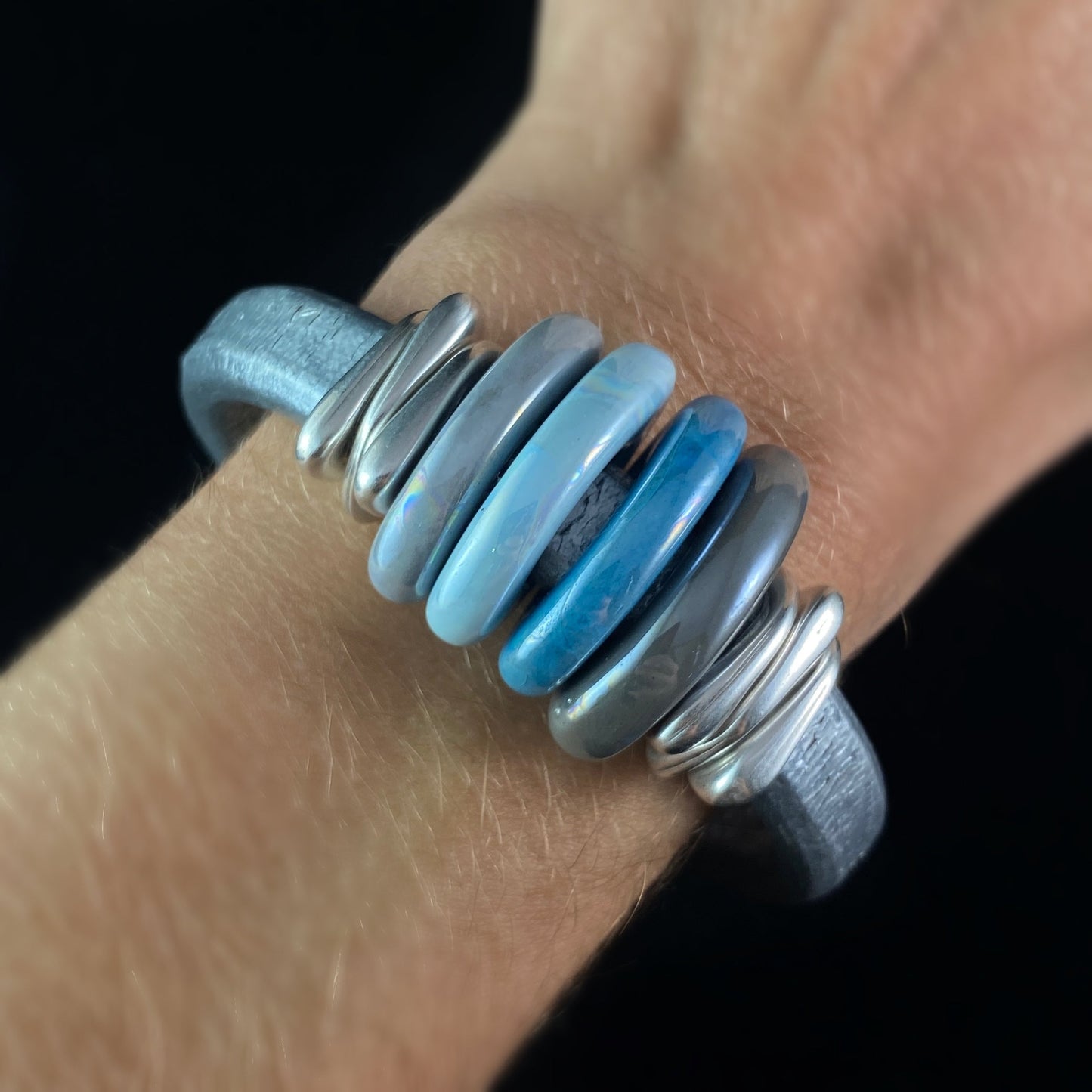 Ceramic Bead Leather Bracelet Nickel Free Aegean