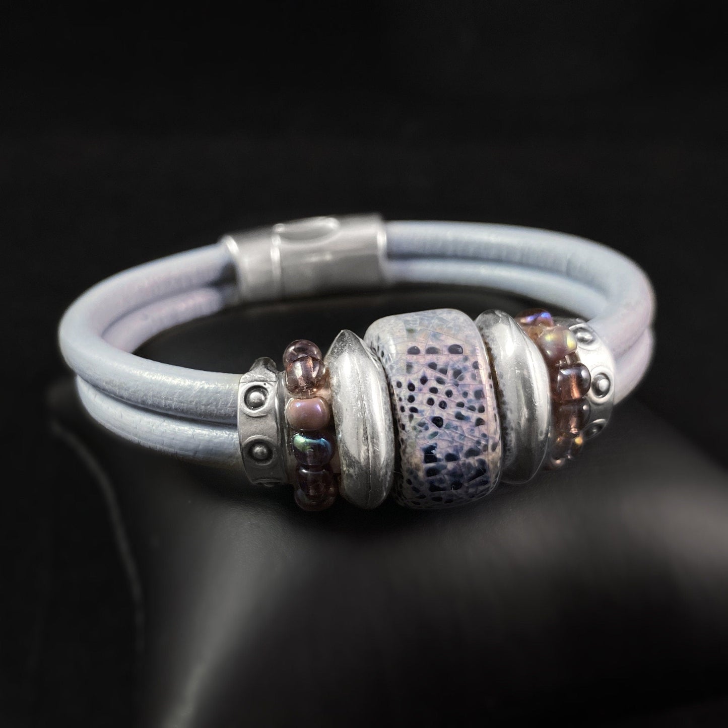 Ceramic Bead Leather Bracelet, Nickel Free