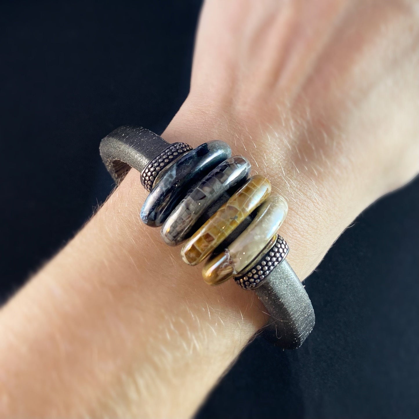 Ceramic Bead Leather Bracelet, Nickel Free