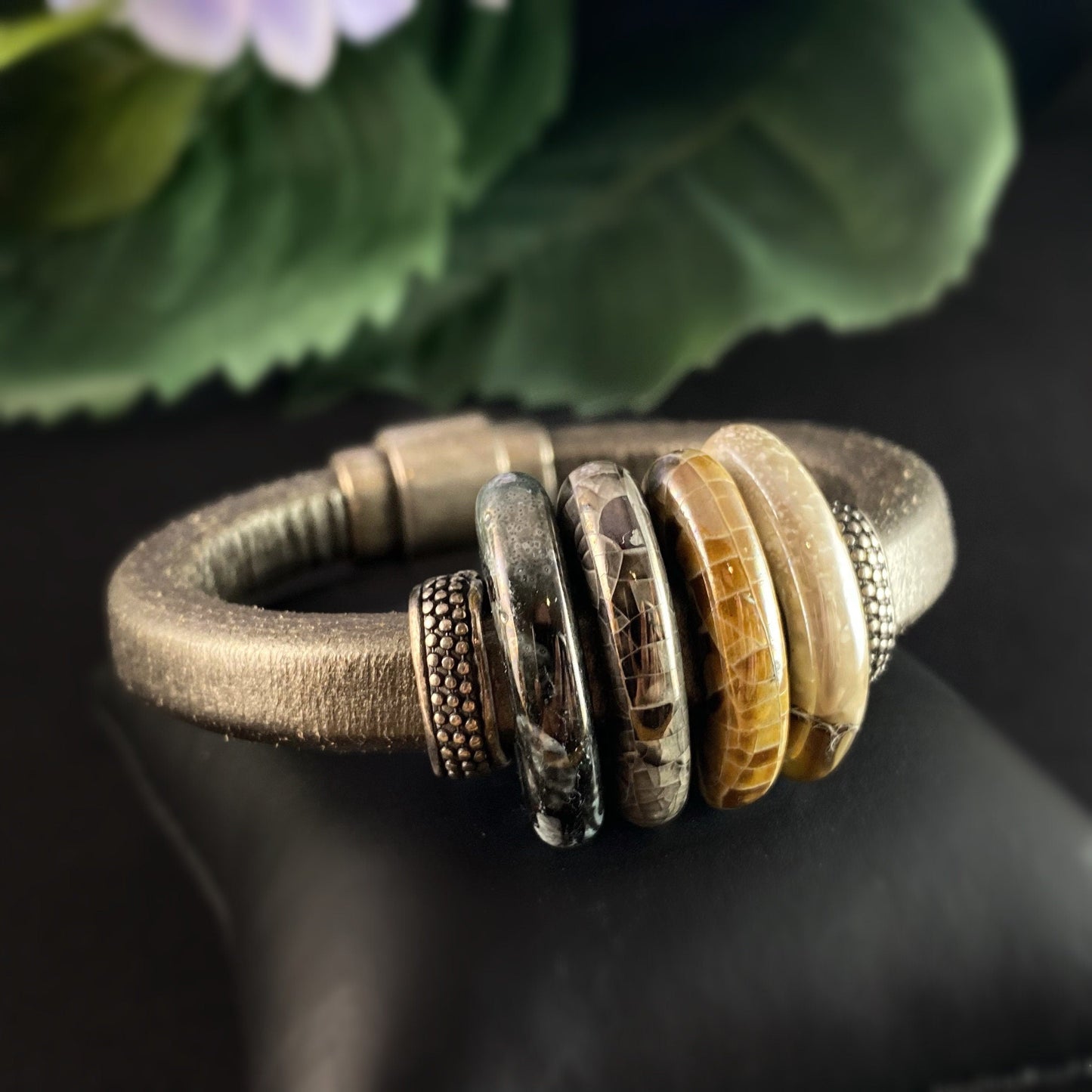 Ceramic Bead Leather Bracelet, Nickel Free