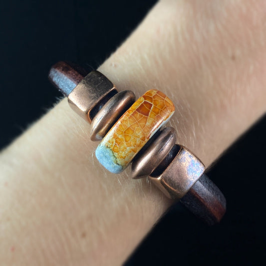 Ceramic Bead Leather Bracelet, Nickel Free