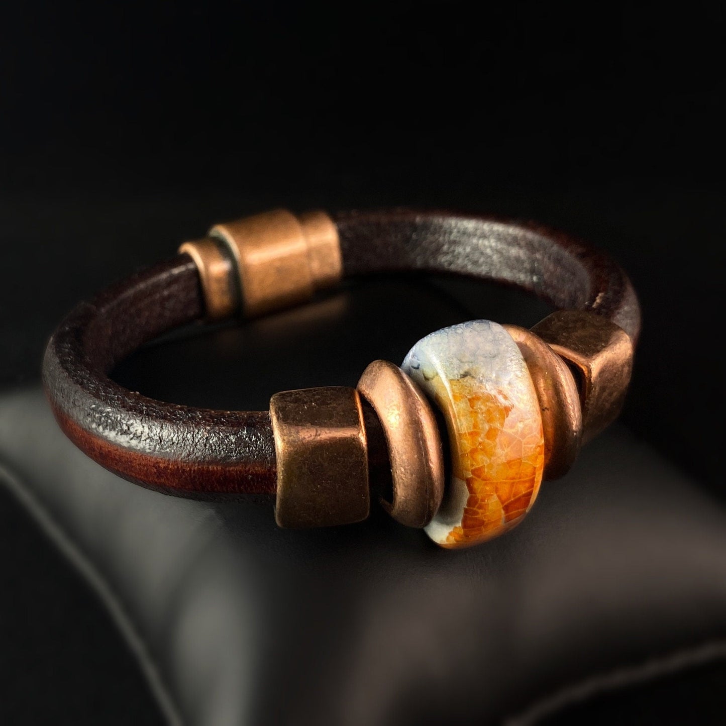 Ceramic Bead Leather Bracelet, Nickel Free