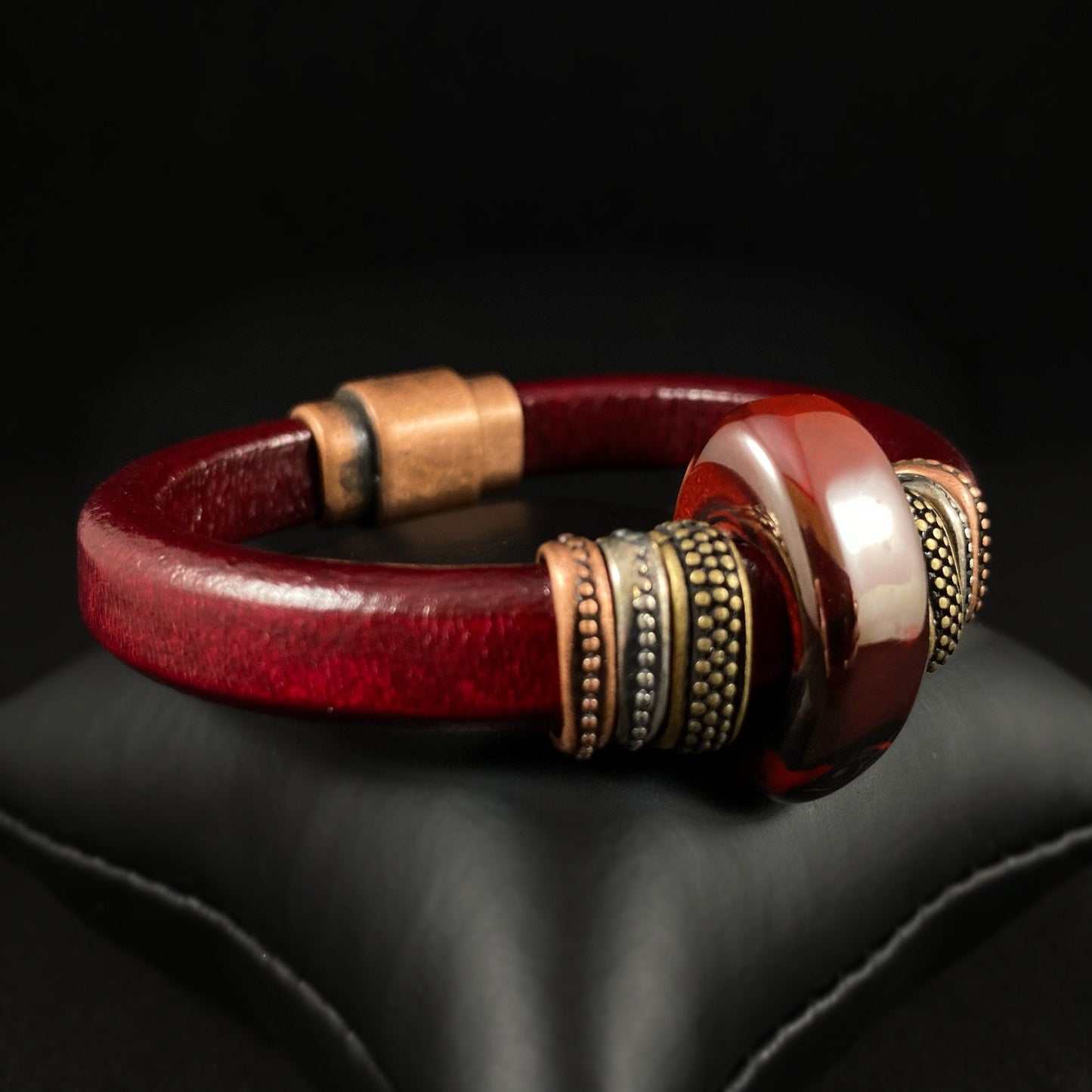 Ceramic Bead Leather Bracelet, Nickel Free