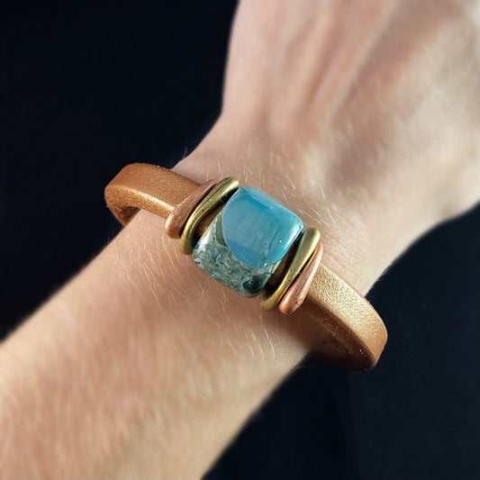 Ceramic Bead Leather Bracelet, Nickel Free