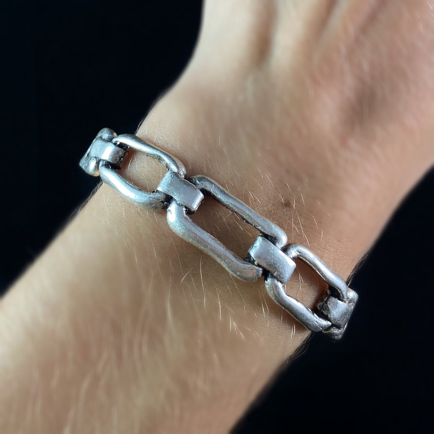 Chain Link Silver Cuff Bracelet, Handmade, Nickel Free