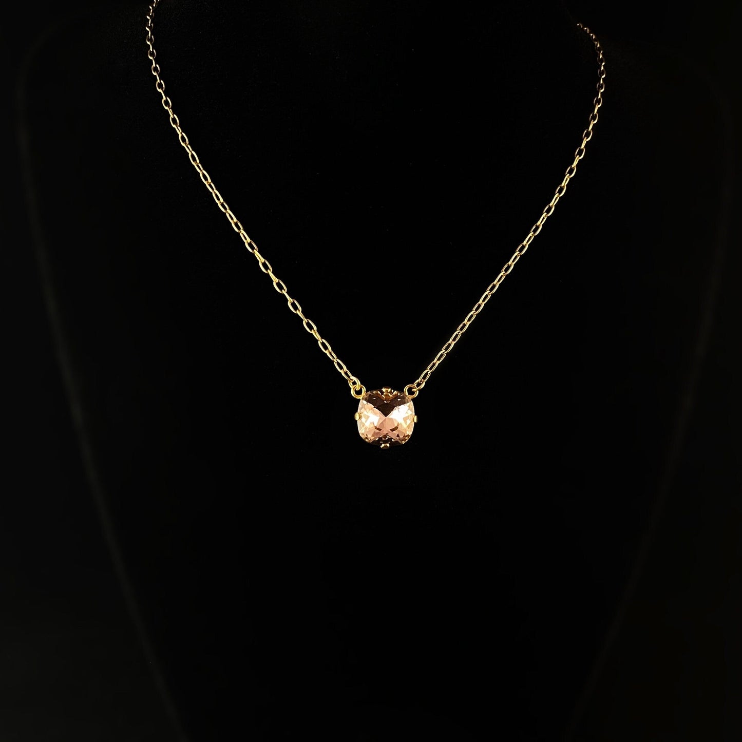 Champagne Pink Cushion Cut Swarovski Crystal Pendant Necklace - La Vie Parisienne by Catherine Popesco
