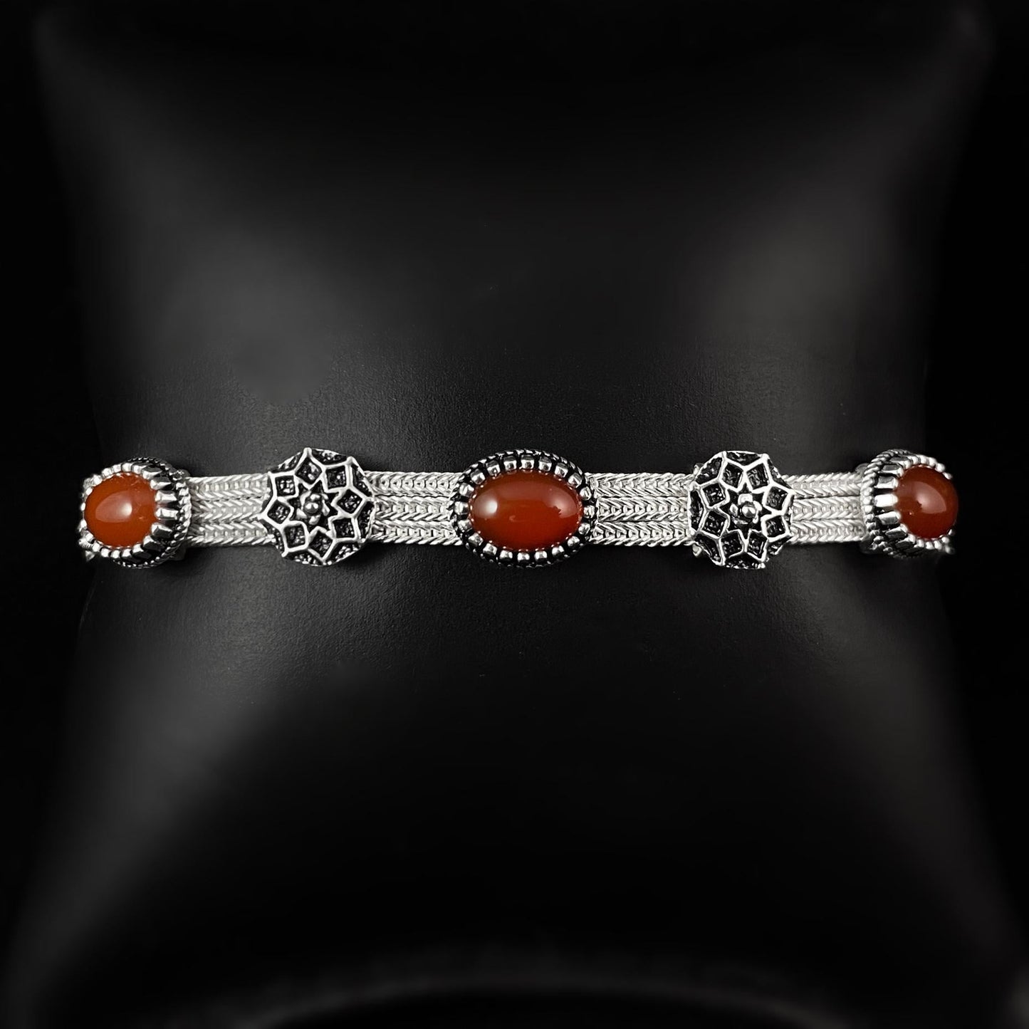 Chestnut Stones With Medallions Silver Chain Bracelet - Hittite