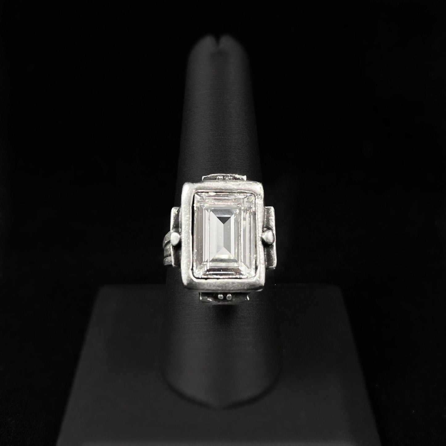 Chunky Abstract Silver Ring with Rectangular Crystal Accent, Handmade, Nickel Free