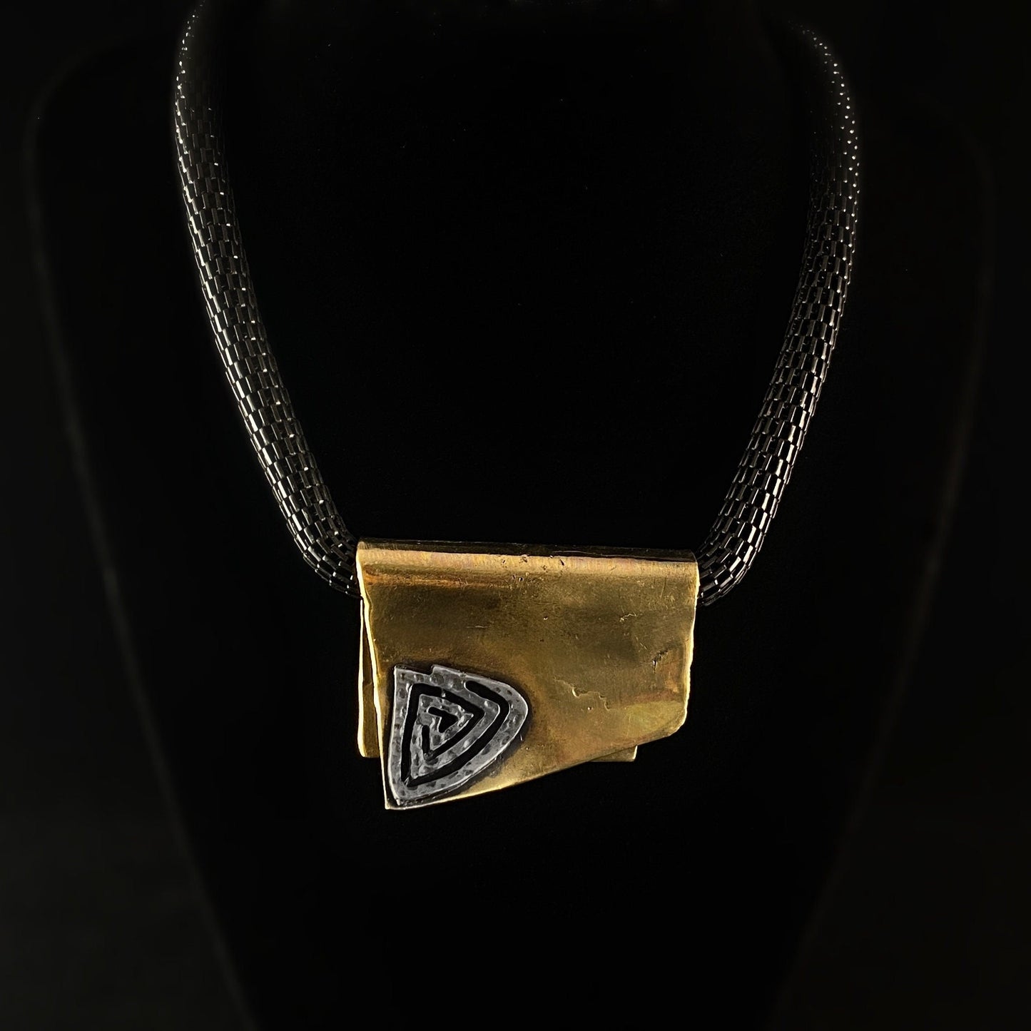 Chunky Gold and Silver Statement Necklace with Black Rope Chain - Handmade, Nickel Free