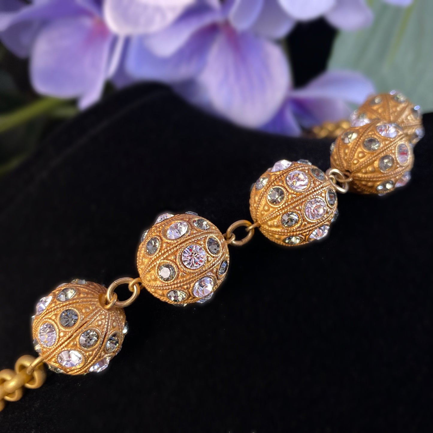 Chunky Gold Bauble Statement Necklace with Swarovski Crystals - La Vie Parisienne by Catherine Popesco